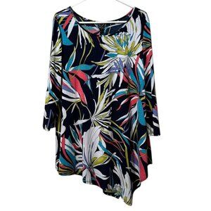 Clara Sun Woo Women Size XL Tunic Top Asymmetrical‎ Floral Stretch Artsy City